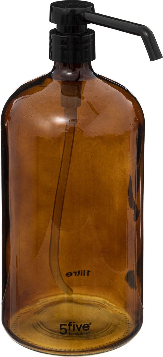 5Five Zeeppompjes/zeepdispensers Van Glas - 2x Stuks - Bruin - 1 Liter 4 5Five Zeeppompjes/zeepdispensers Van Glas - 2x Stuks - Bruin - 1 Liter - Afbeelding 2