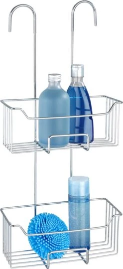 WENKO Doucherek Milo 2-laags 25x55cm RVS Glanzend - Doucherek Zonder Boren - Doucherek Hangend -Badkamerartikelen Winkel 553x1200