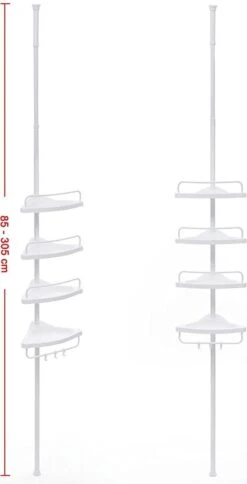Merkloos Telescopisch Douche Rek Met 4 Lagen - Verstelbaar Bad / Douche Hoekrek Opbergrek - Uitschuifbaar Van 85-305 Cm - Wit -Badkamerartikelen Winkel 613x1200 1