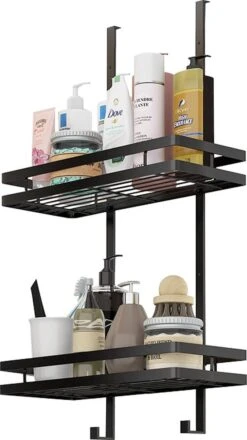 Souiri Doucherek - Stainless Doucherek - Zonder Boren - Doucherek Zwart - Doucherek Hangend - Badkamer Accessoires - RVS - 2 Laags -Badkamerartikelen Winkel 674x1200 2