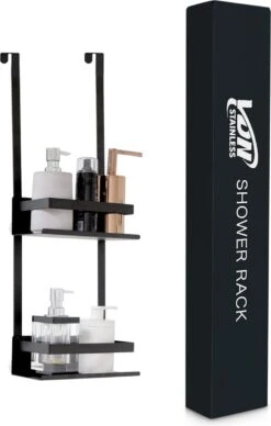 VDN Stainless Doucherek Zonder Boren - Doucherek Hangend - Doucherek Zwart - RVS - Doucherek Aan Douchewand - 2 Laags -Badkamerartikelen Winkel 764x1200 4