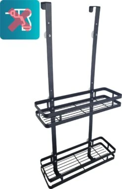 L'eauxe Doucherek Hangend Zonder Boren - Ophangbaar Badkamerrek Aan Douchewand - Opbergrek - Badkamer Accessoires - RVS - Zwart - Cadeau -Badkamerartikelen Winkel 772x1200