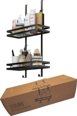 Souiri Doucherek - Stainless Doucherek - Zonder Boren - Doucherek Zwart - Doucherek Hangend - Badkamer Accessoires - RVS - 2 Laags -Badkamerartikelen Winkel 798x1200 2