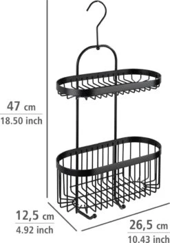 WENKO Doucherek 2-laags Classic Plus Black Mat Zwart - Doucherek Zonder Boren - Doucherek Hangend Zwart -Badkamerartikelen Winkel 838x1200 1
