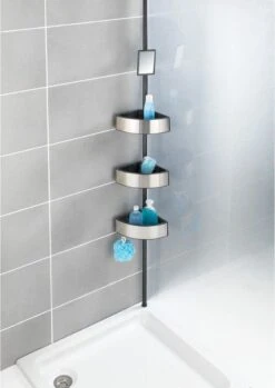 WENKO Telescopisch Doucherek Big Black 3-laags Met Spiegel Zilver/zwart - Bevestigen Zonder Boren -Badkamerartikelen Winkel 850x1200