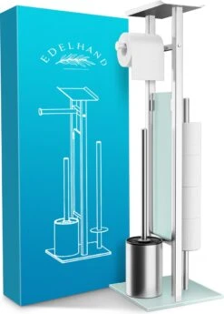 EDELHAND© Toiletpapierhouder Staand Als Toiletset [met GRATIS Toiletborstel] - Roestvrijstalen Toiletpapierhouder Staand Met Toiletborstel En Toiletpapieropslag - Toiletset Met Dienblad -Badkamerartikelen Winkel 860x1200