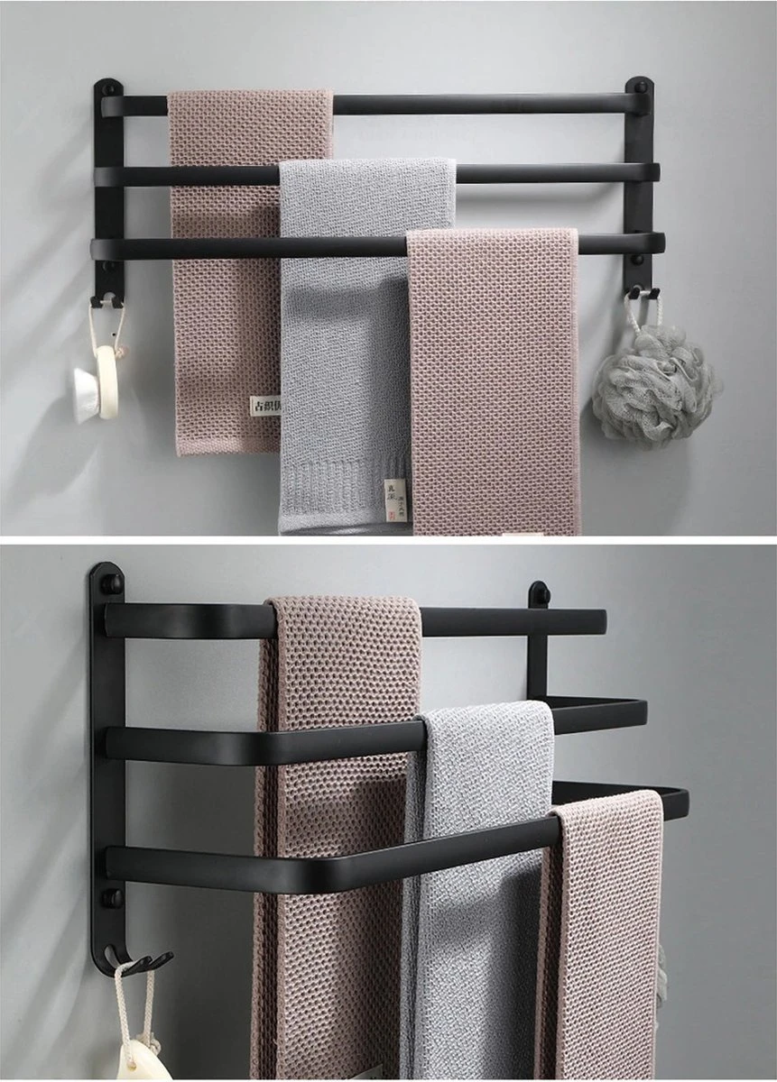 Handdoekrek Zwart - 3 Laags - Inclusief Montagemateriaal - Handdoekrek Badkamer - Handdoekstang 5 Handdoekrek Zwart - 3 Laags - Inclusief Montagemateriaal - Handdoekrek Badkamer - Handdoekstang - Afbeelding 3