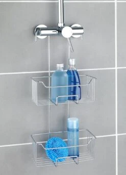 WENKO Doucherek Milo 2-laags 25x55cm RVS Glanzend - Doucherek Zonder Boren - Doucherek Hangend -Badkamerartikelen Winkel 863x1200 2