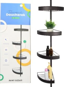 Avint Goods Telescopisch Doucherek Zonder Boren – 4 Laags Badkamerrek Staand – Douche Rek Hoekrek – Zwart -Badkamerartikelen Winkel 878x1200 2