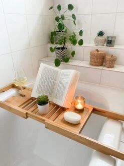 Bamboe Badplank Uitschuifbaar - 70 Tot 105 Cm - Met Boekenhouder