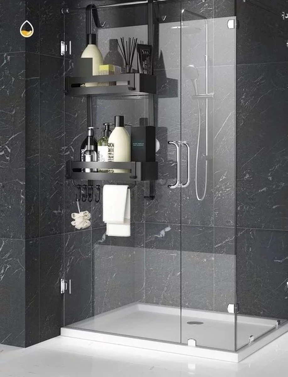 SIAFOSS Doucherek Zonder Boren Doucherek Hangend - 100% Stevig - 100% RVS - Hangend Badkamerrekje - Doucherek Aan Douchewand - Badkamer Accessoires - RVS Zwart - 2 Laags - Douchemand 8 SIAFOSS Doucherek Zonder Boren Doucherek Hangend - 100% Stevig - 100% RVS - Hangend Badkamerrekje - Doucherek Aan Douchewand - Badkamer Accessoires - RVS Zwart - 2 Laags - Douchemand - Afbeelding 6