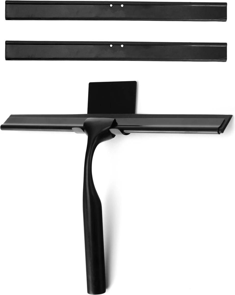 Douchewisser Met Ophanghaak En 2 Extra Strips - Raamwisser Voor Douche - Raamtrekker Zwart 3 Douchewisser Met Ophanghaak En 2 Extra Strips - Raamwisser Voor Douche - Raamtrekker Zwart