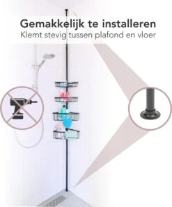 Ogoods Telescopisch Doucherek Inclusief 4 Manden - Zwart - Badkamerrek - Zonder Boren - In Hoogte Verstelbaar - Opbergsysteem -Badkamerartikelen Winkel 996x1200 2